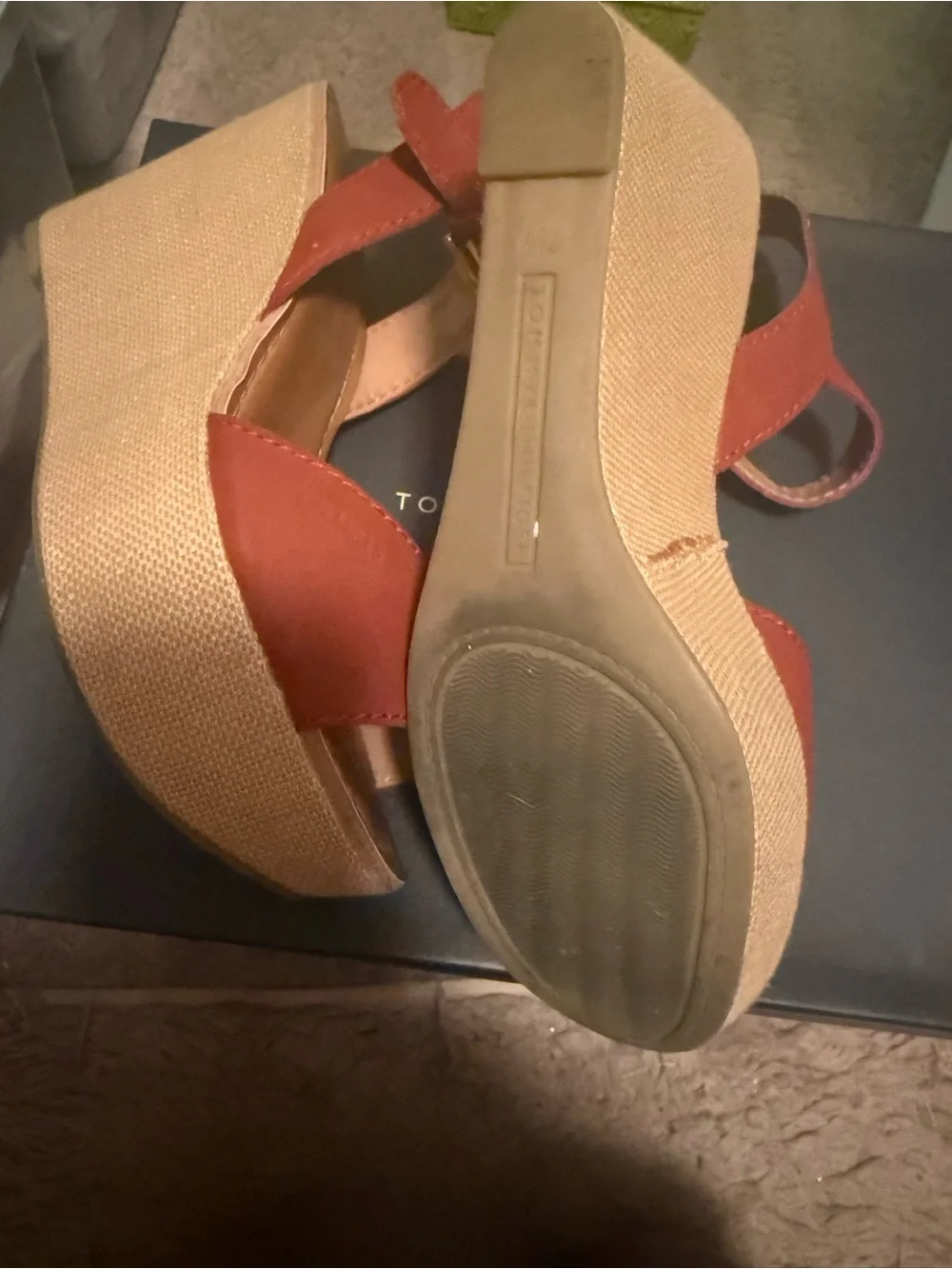 Tommy Hilfiger Terracotta Wedge Sandals with Gold Buckle